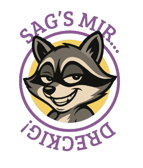 Sag's Mir Dreckig! Logo mit Waschbär-Maskottchen